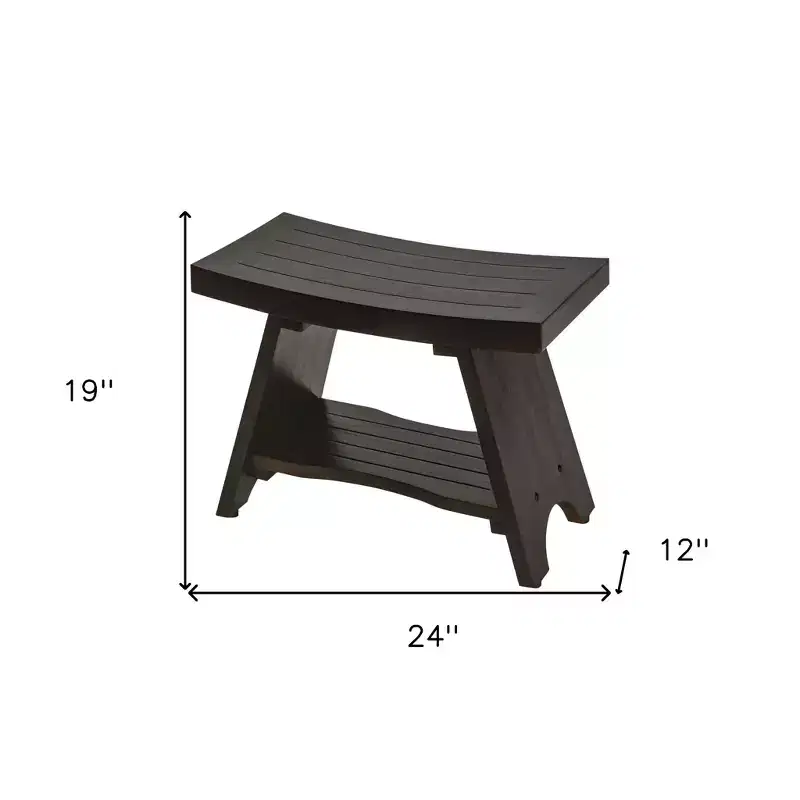 HomeRoots Teak Rectangular Shower Bench With Shelf In Brown Finish