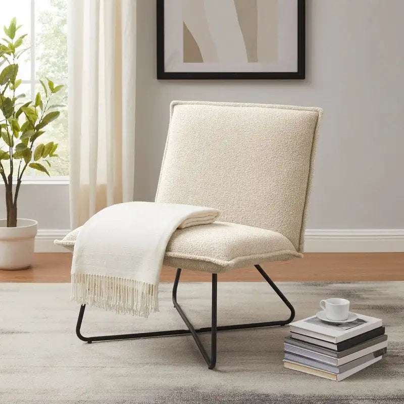 Pillow Accent Chair | Black Stripe Tan Fabric | Metal Wire Base | 26.5W Seat | Modern