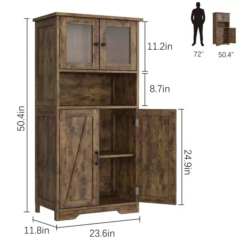 Bathroom Cabinet, Farmhouse Storage Cabinet with Glass Doors and Adjustable Shelves, Freestanding Kitchen Pantry Cabinet, Cupboard Floor Cabinet