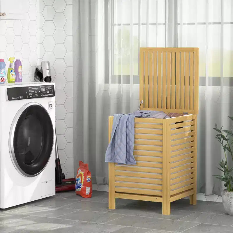 Bamboo Laundry Hamper with Lid – 120L Dual Compartment