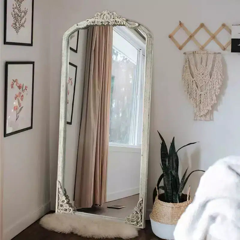 Dovelina Vintage Wooden Metal Full Length Mirror Large Wall Mirror 65x22 - Weathered White
