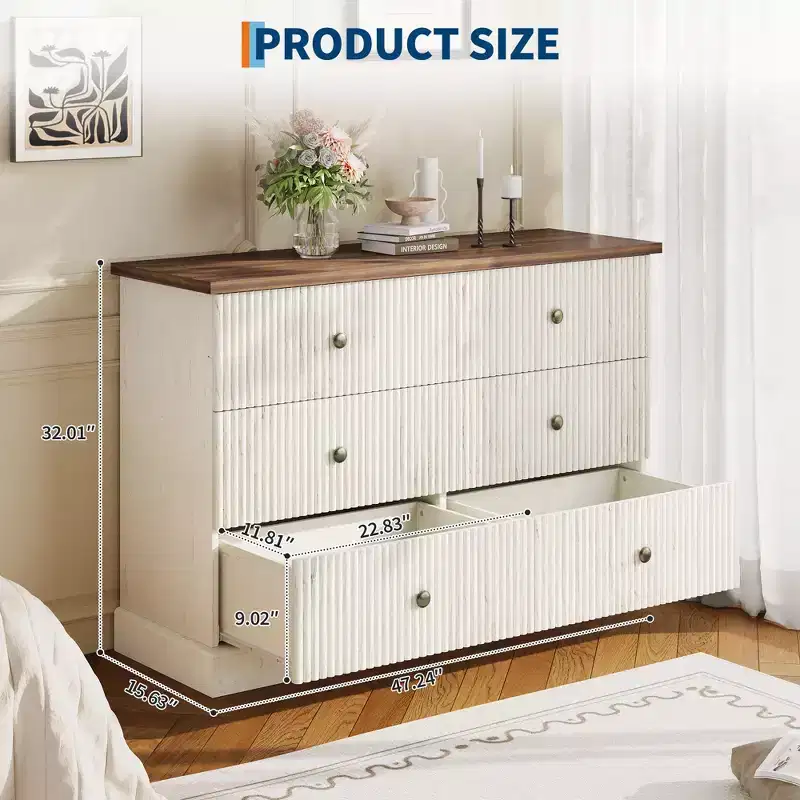 6 Dresser for Bedroom, 47 in Wide Drawer Dresser with Storage Freestanding