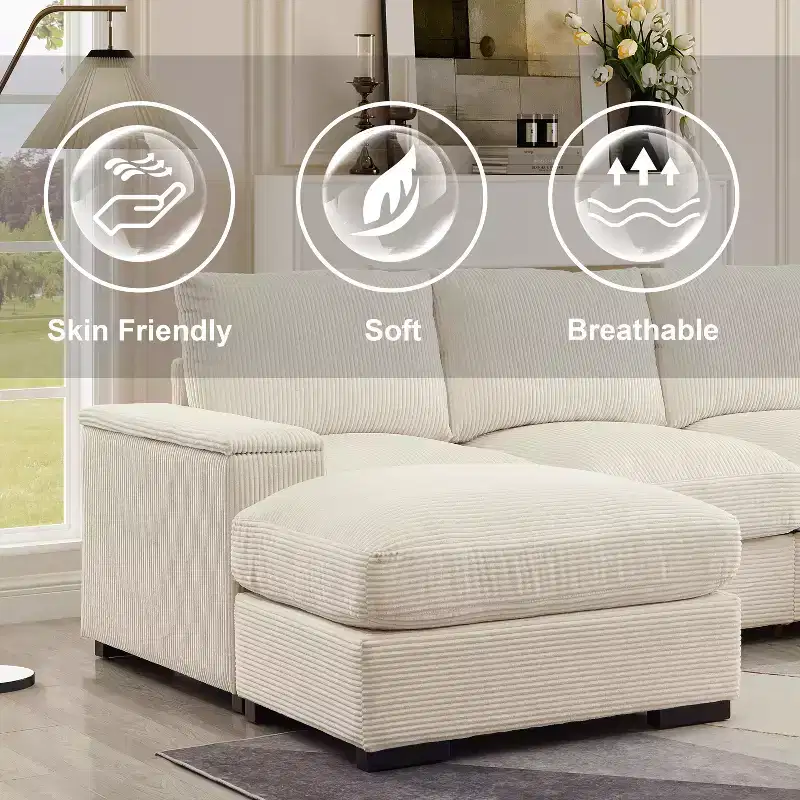 Dovelina Sectional Sofa Deep Seat Green Couch with Ottomans for 4 Seat