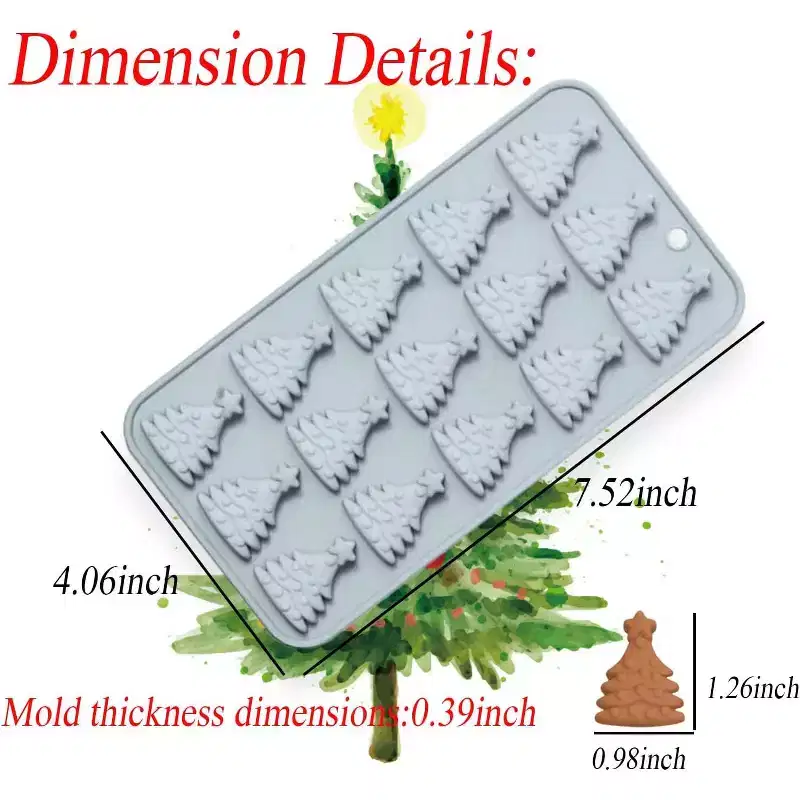 JDICTION 2 Pack Christmas Tree Silicone Molds, 15-Cavity Tray for Chocolate, Candy, Pudding, Jelly, Ice Cubes, Biscuits, Cake, DIY Crafts