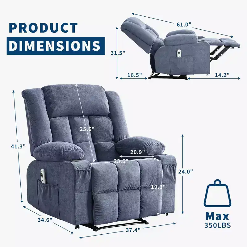 Recliner Chair with Massage & Heat, Glider with Side Pockets & Cup Holder