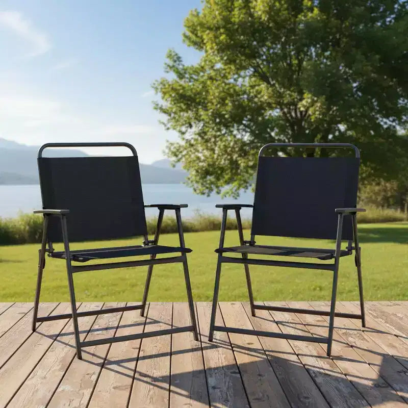 Gymax Set of 2 Folding Patio Accent Chairs with Armrests and Backrest for Camping and Beach Use