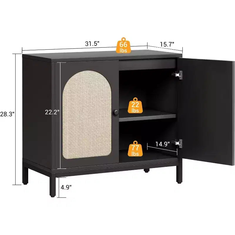 Rattan Sideboard Buffet Cabinet, Kitchen Storage Cabinet with Rattan Doors and Adjustable Shelves, for Living Dining Room Hallway