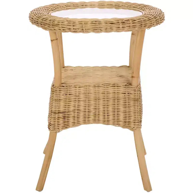 Glass Top Rattan Accent Table - Natural/Clear, Round, No Assembly Required
