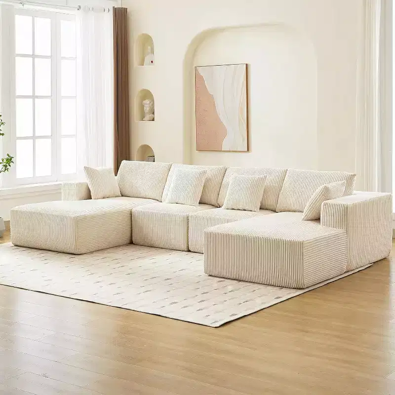 137 Sectional Couch Cloud Modular Modern U-Shaped Sofa with Chaise Lounge, Corduroy Fabric, No Assembly Required