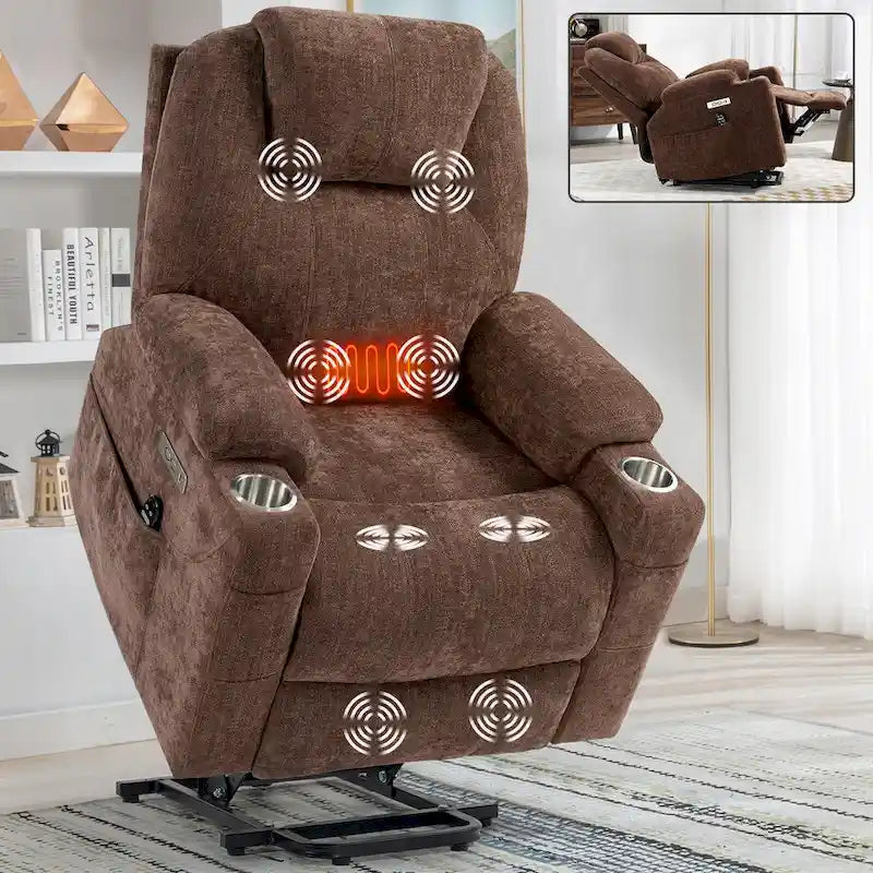 Power Lift Recliner | 8-Point Massage | Lumbar Heat | Dual USB | Steel Cup Holders | Blue