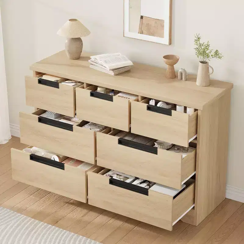 Natural Wood 7-Drawer Dresser with Embedded Handles, Single User