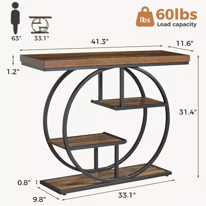 Industrial 4-Tier Console Table with Metal Frame and Wood Shelves