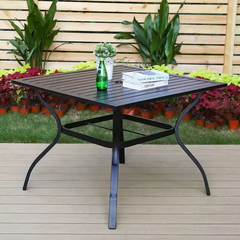 5pc Patio Set with 37" Square Metal Gridded Table with Umbrella Hole & Arm Chairs - Captiva Designs: Outdoor Furniture Set