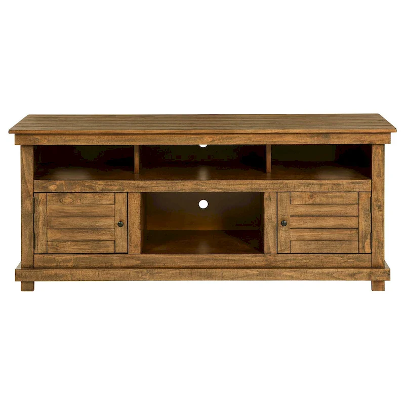 TV Stand Media Cabinet, 2 Doors and 4 Shelves, Brown Wood 60 Inch