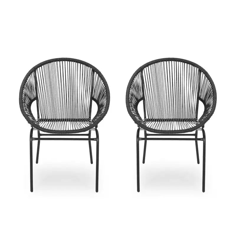 Okak Rustic Industrial Patio Accent Chairs Egg Club Chairs,Set of 2,Outdoor Wicker PE Rattan&Iron Dining Chairs,Patio Furniture Seating