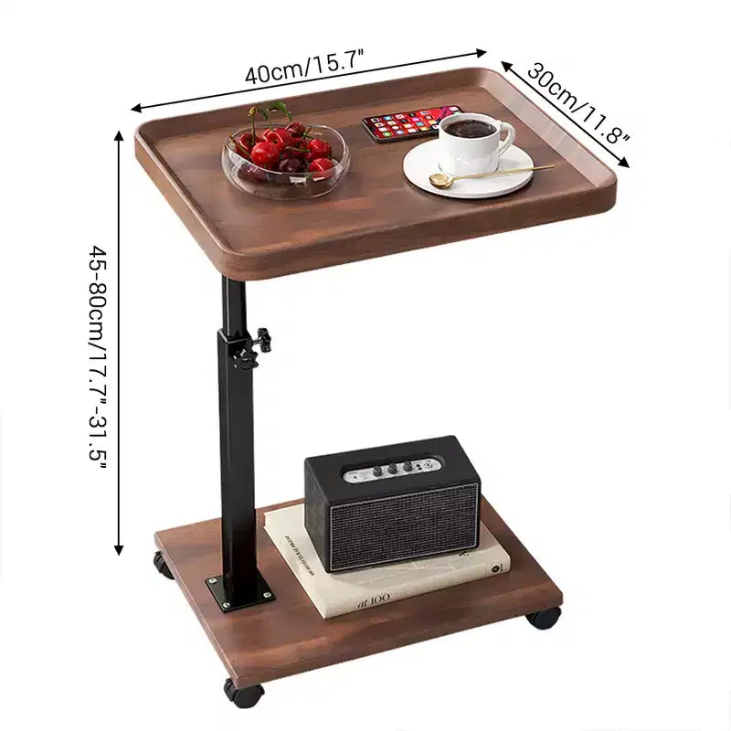 C-Shaped Adjustable Height End Table, 360-Degree Swivel TV Tray Table for Small Spaces, Side Table with Wheels for Living Room and Bedroom, Bed Side