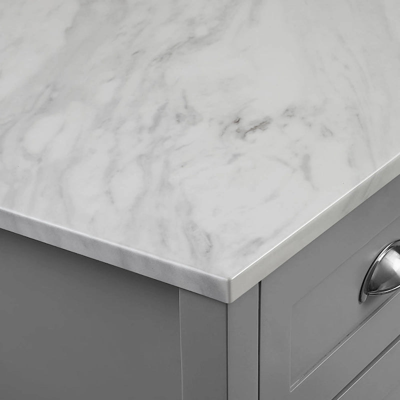 Modern Farmhouse Kitchen Island Cart with 4 Drawers Faux Marble Top and Casters