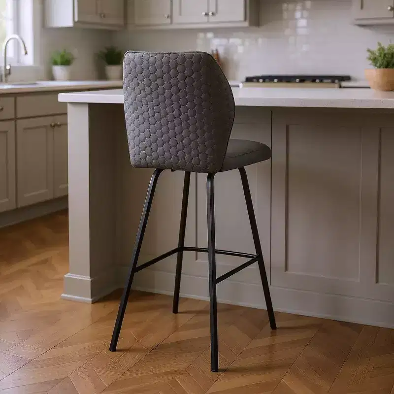 Counter Height Bar Stool, Faux Leather High Back, Iron Frame, Fixed 26