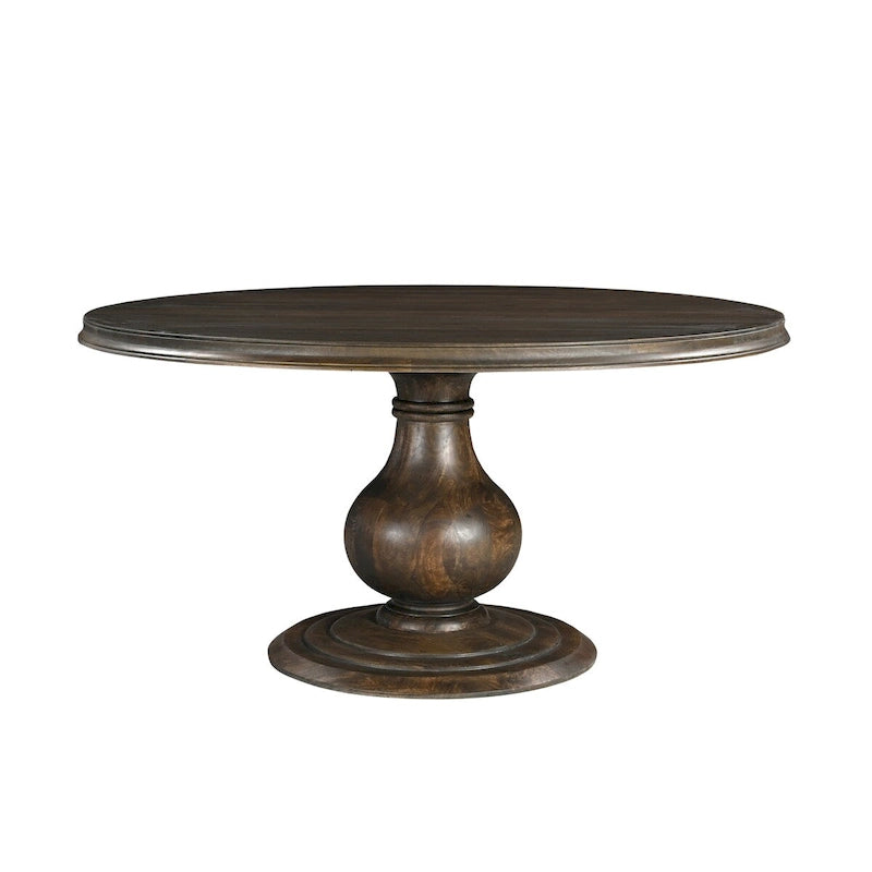 60 Round Solid Mango Wood Pedestal Dining Table with Carved Base