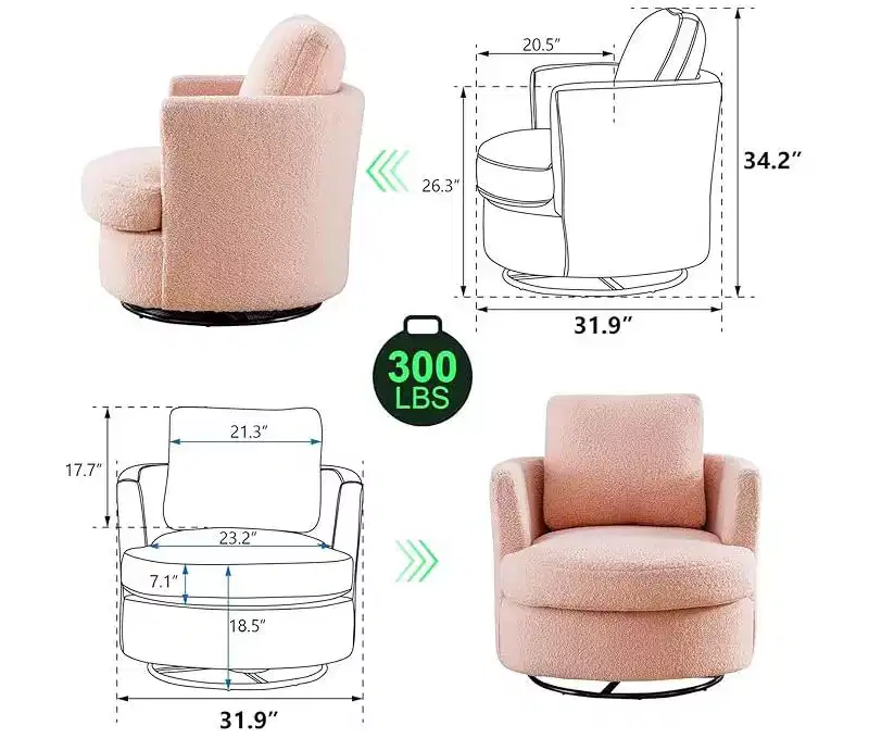 GDFStudio Bertha Swivel Boucle Upholstered 32 Wood and Steel Chair