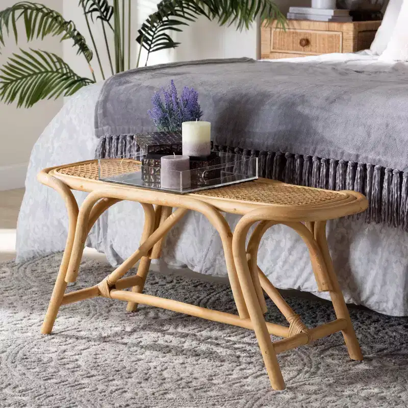 Baxton Studio Septa Rattan Accent Bench Natural Brown: Indoor Furniture, No Assembly, Spot Clean