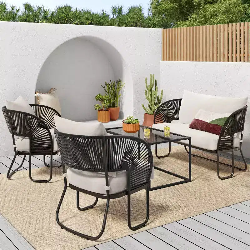 2pc Steel Mackworth Rope Outdoor Patio Club Chairs Black - Threshold™: Weather-Resistant Steel Frame, Polyester Cushions