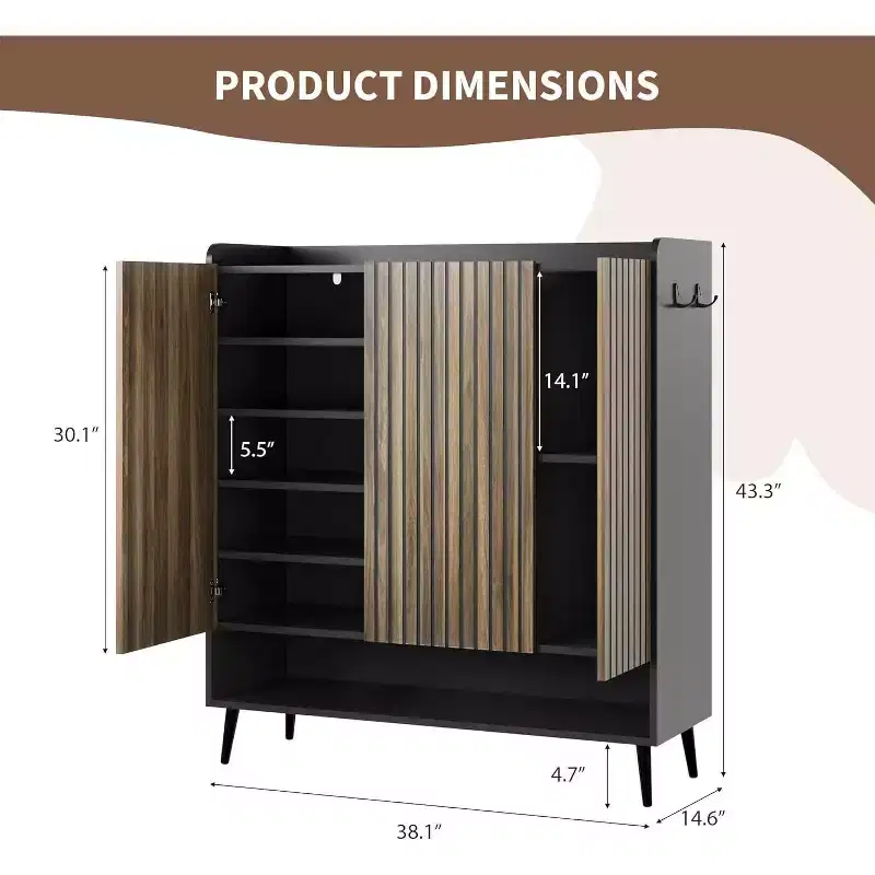 Multi-Door Shoe Cabinet Collection, Large Capacity Shoe Organizer with Storage Hooks, Freestanding Entryway Storage System for Home