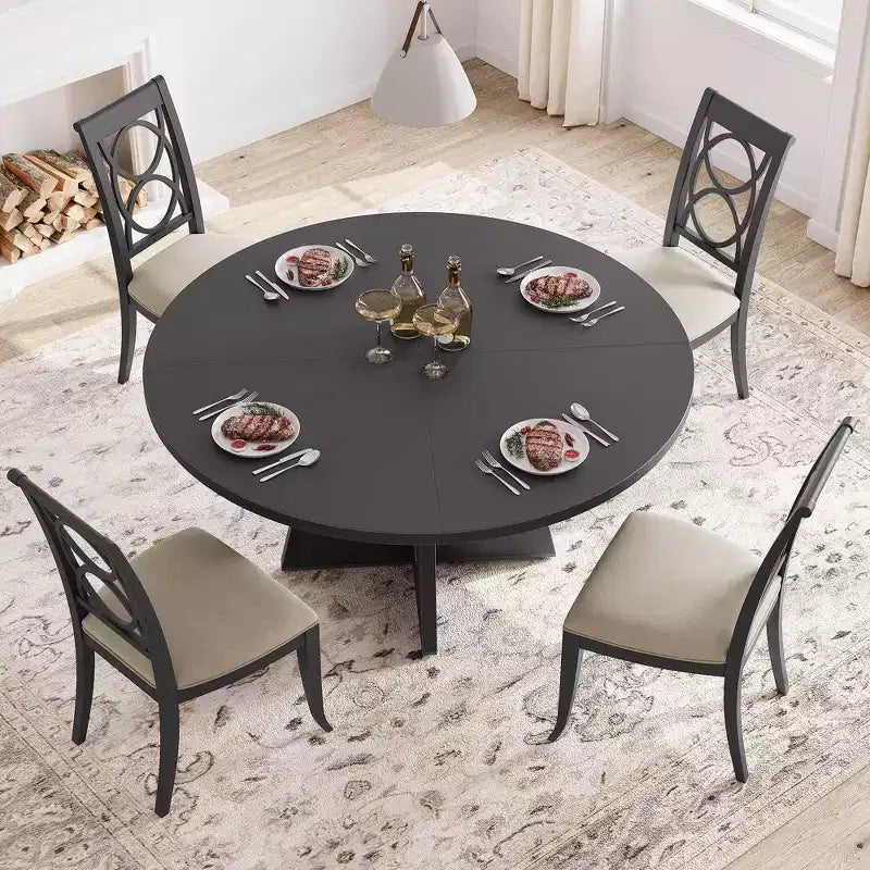 47.2 Round Farmhouse Dining Table, MDF Wood-Look Kitchen Table for Dining Room, Breakfast Nook and Everyday Gatherings