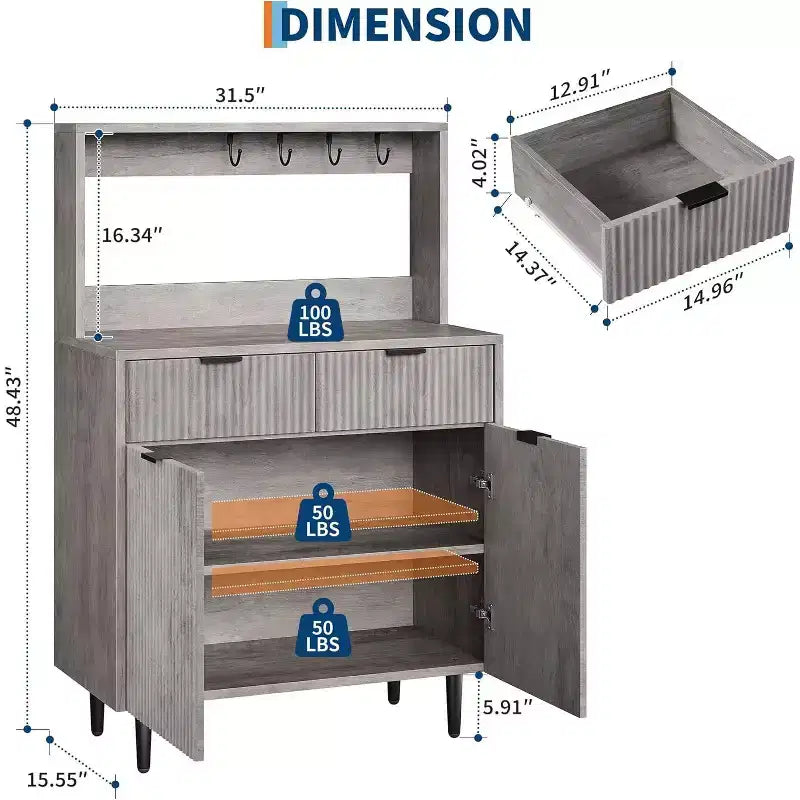 Sideboard Buffet Cabinet with Storage, Small Modern Cabinet with Adjustable Shelves & 2 Drawers, Wood Buffet Console Table for Dining Room