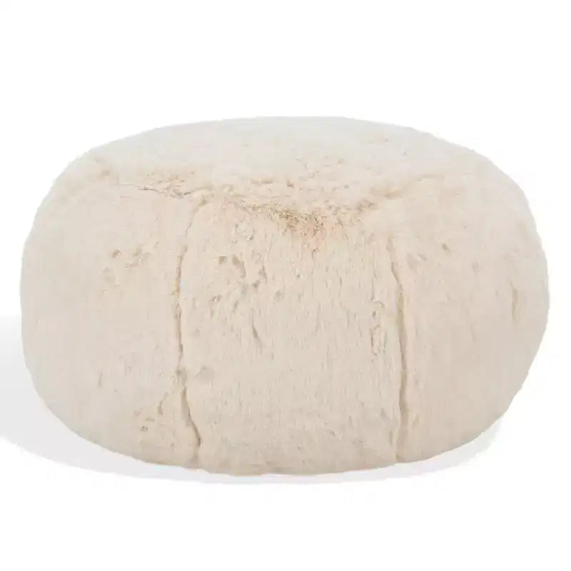 Round Pouf Ottoman, Creme, 100% Polyester, 275 lb Capacity, Made in USA