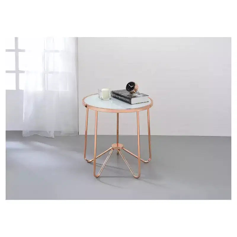 End Table Frosted Rose Gold - Acme Furniture: Contemporary Alivia, Tempered Glass, Metal Frame