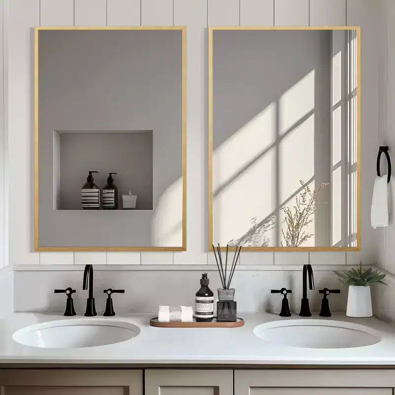 Sophisticated 91cm Gold Aluminum Rectangular Mirror with Slim Frame, Right Angles, 1.5cm Depth (Double-Sided)