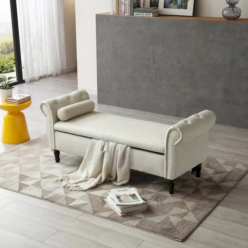 Velvet Rectangular Storage Ottoman Sofa Stool Bench