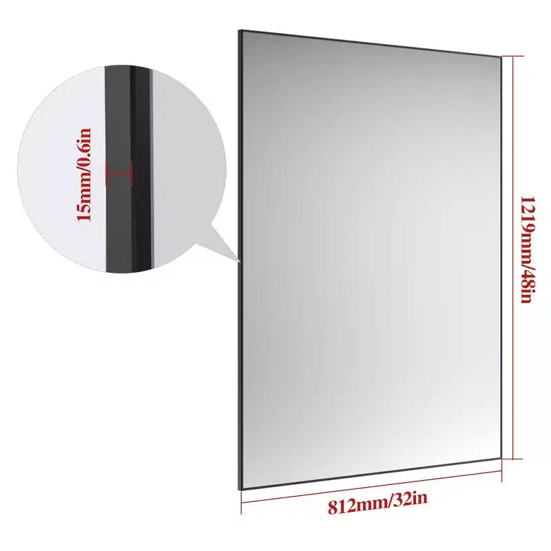 48x32 Modern Black Frame Bathroom Mirror: Oversized, Aluminum, Wall Mounted, Vertical/Horizontal