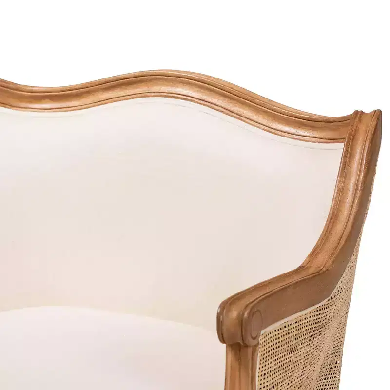 French-Inspired Accent Chair – Bayur Wood, Rattan, Foam Padded, No Assembly