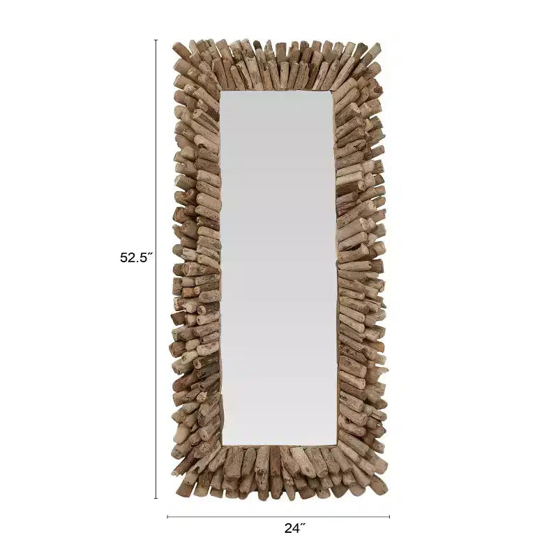 Storied Home Big Driftwood Framed Wall Mirror Natural: Coastal-Inspired, Rectangular, Wood & Glass, 24"x52.5"