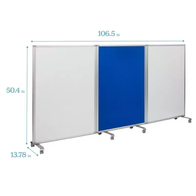Mobile Dry-Erase and Flannel Room Divider, 3-Panel, School Supplies