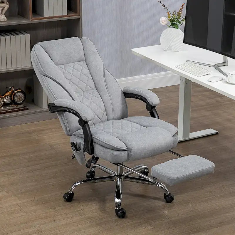Massage office chair, 6-point vibration, swivel chair, height and footrest adjustable, gray