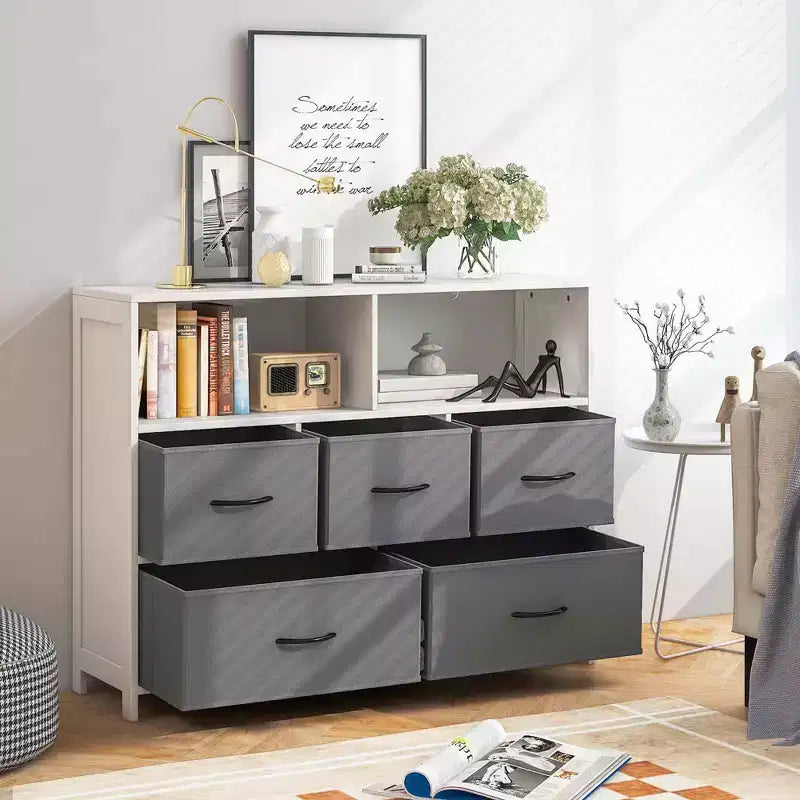 Costway 5/7-Drawer Dresser for Bedroom Chest of Drawers with 2 Large Fabric Bins White