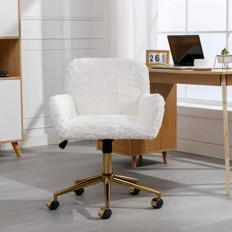 Velvet Office Chair with Golden Metal Base, Adjustable Height Swivel Desk Chair