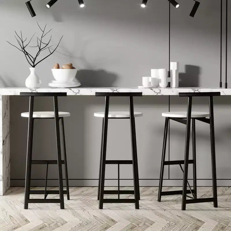 MAYEERTY Set of 3 Metal Bar Stools Counter Height With Backrest for Dining Pub Room Black White