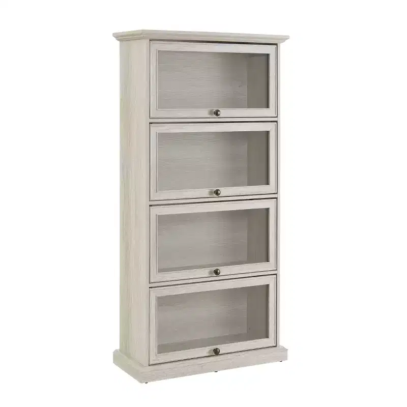 4-Tier Glass Display Cabinet with Flip-Up Doors for Living Room, Entryway or Office
