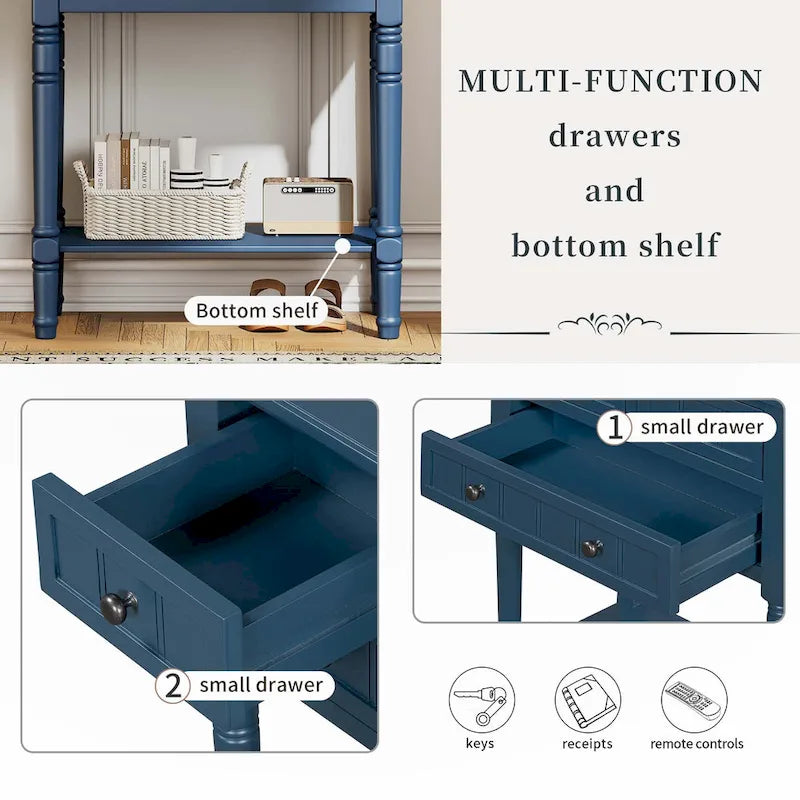 Narrow Console Table with Drawers and Bottom Shelf