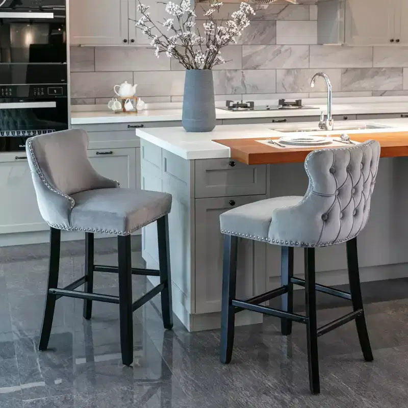 Modern Velvet Wing-Back Counter Stools Set of 2 - Upholstered Bar Chairs for Kitchen, Cafe