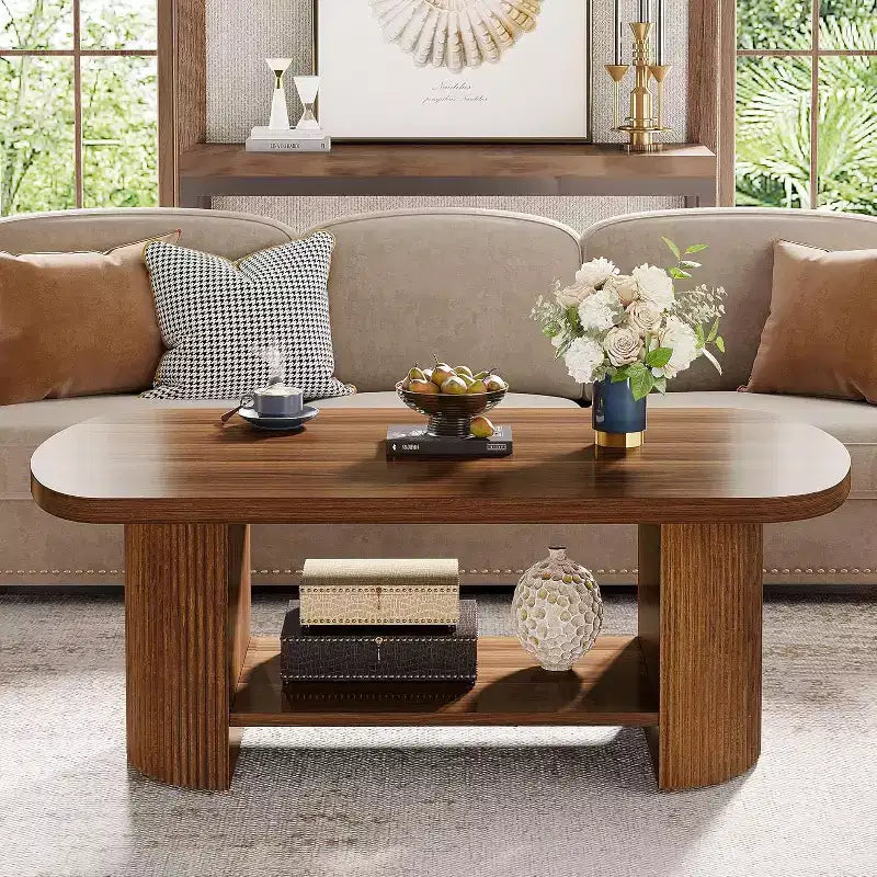 2-Tier Oval Coffee Table, Mid-Century Modern Style