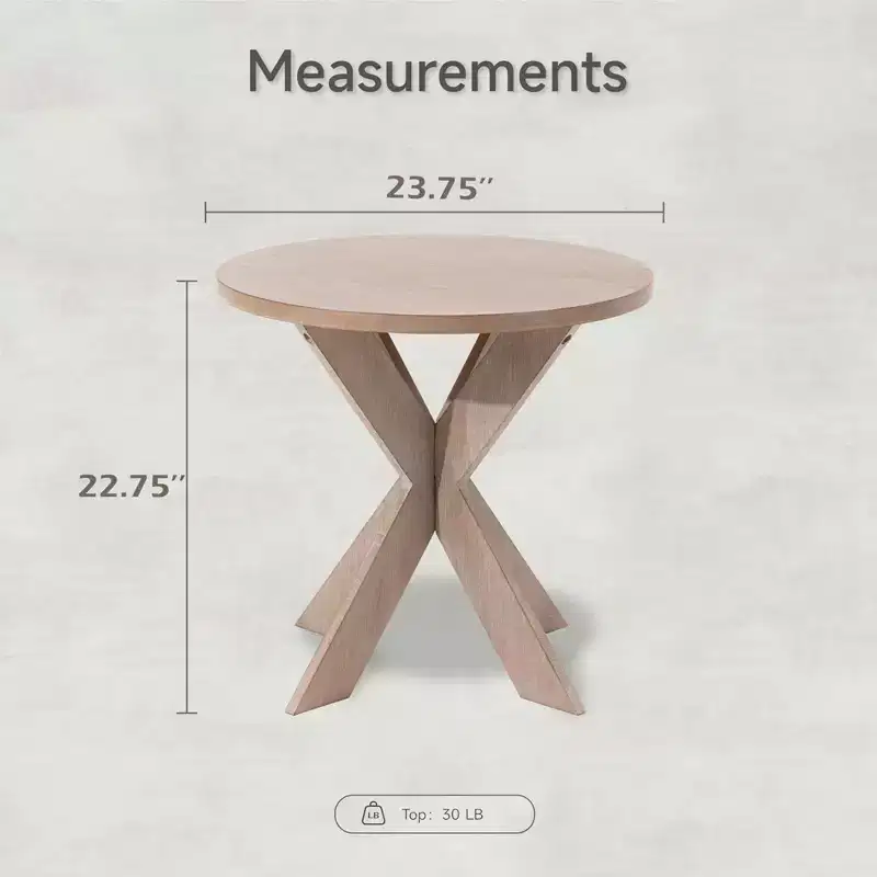 COZAYH Farmhouse Round Wooden End Table with Cross Legs, Vintage Grey Finish