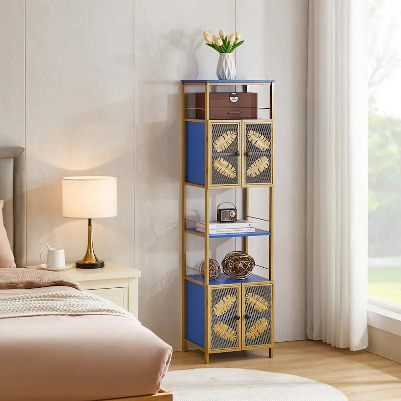 Tall Large Freestanding Storage Cabinet with Open Compartments and 2 Cabinets with Doors