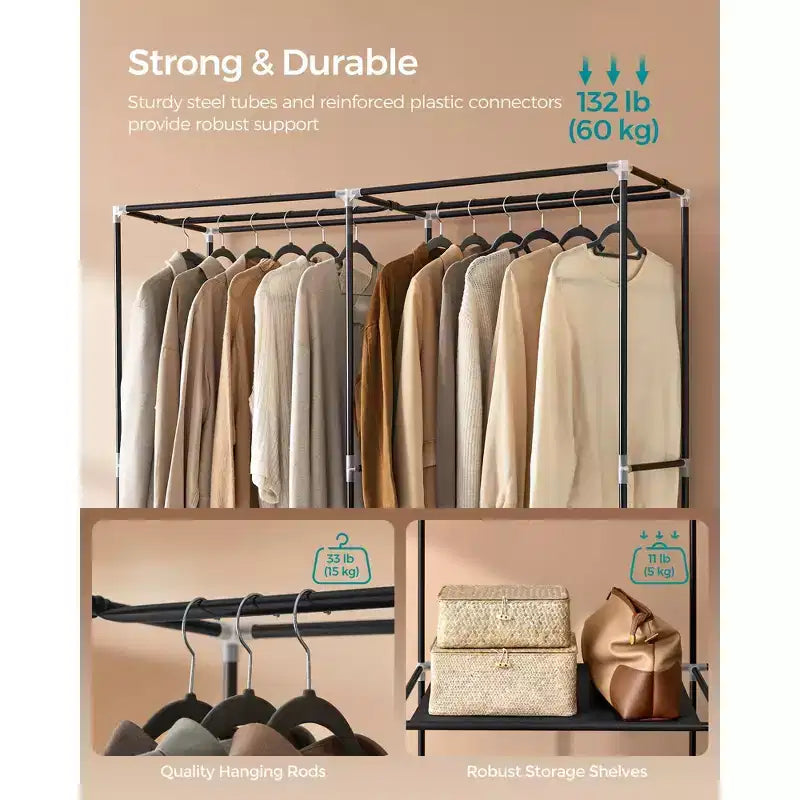 Portable Closet Wardrobe with Shoe Rack and Cover, Closet Storage Organizer, Shelves, and 4 Side Pockets, 50 x 17.7 x 69.3 Inches