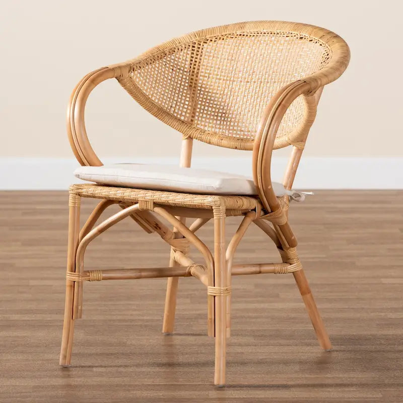 Bohemian Natural Brown Rattan Dining Chair with Removable Cushion