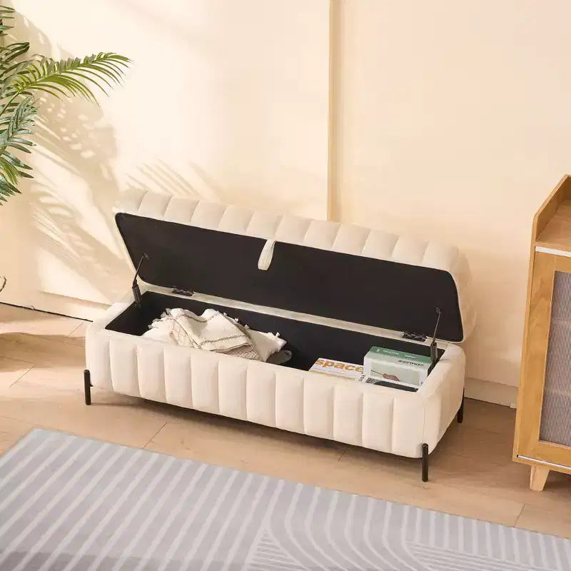 49-Inch Velvet Storage Ottoman Bench – End of Bed Footstool with Hidden Compartment
